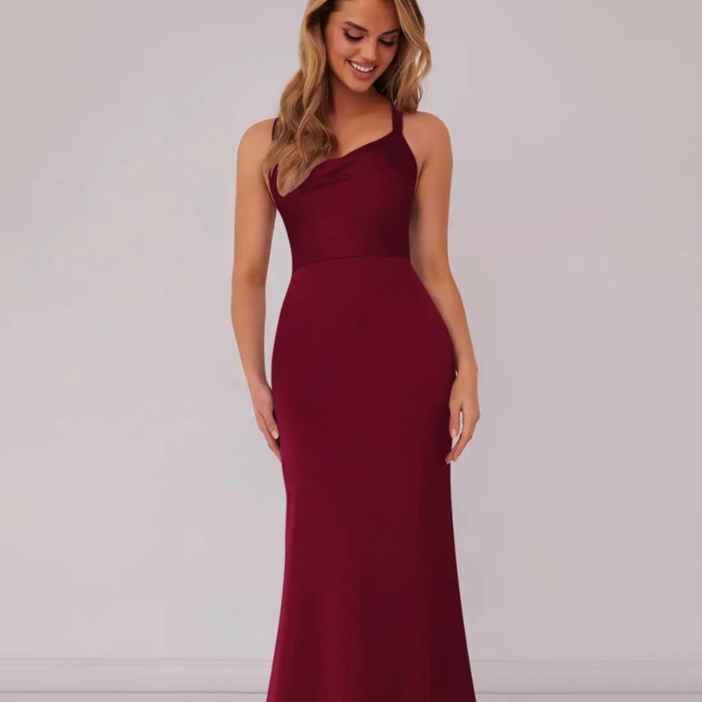 AZAZIE 1007 Barbie Burgundy Mermaid Pleated Stretch Satin Dress Size A6